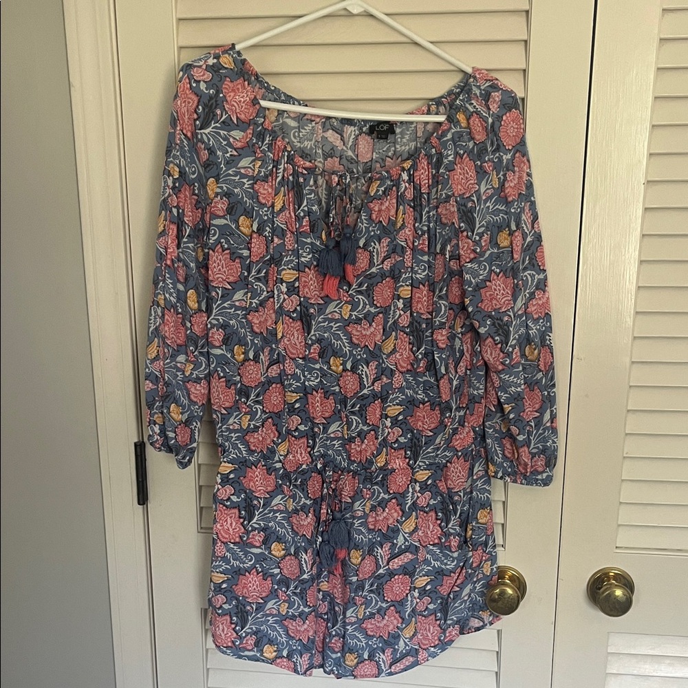 LOF Floral Tunic Top - Blue, Pink, and Yellow